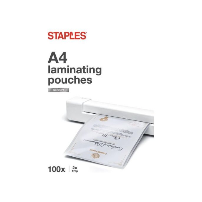 Staples Lamineerhoes A4 216 x 303 mm 2 x 175 micron Glanzend (pak 100 stuks)