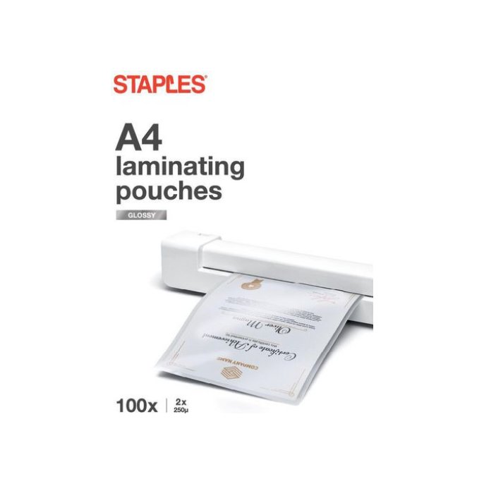 Staples Lamineerhoes A4 216 x 303 mm 2 x 250 micron Glanzend (pak 100 stuks)