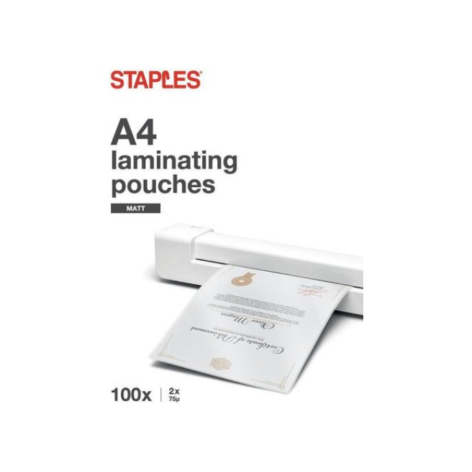 Staples Lamineerhoes A4 216 x 303 mm 2 x 75 micron Mat (pak 100 stuks)