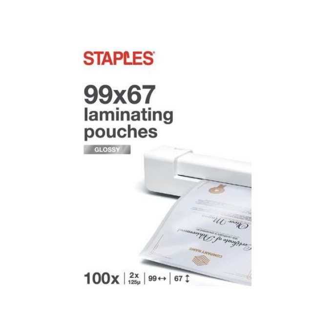 Staples Lamineerhoes Badge-formaat 67 x 99 mm 2 x 125 micron Glanzend (pak 100 stuks)