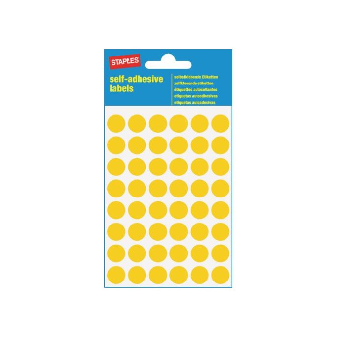 Staples Markeer Etiketten Diameter 12 mm 48 Etiketten per vel Geel (pak 240 stuks)