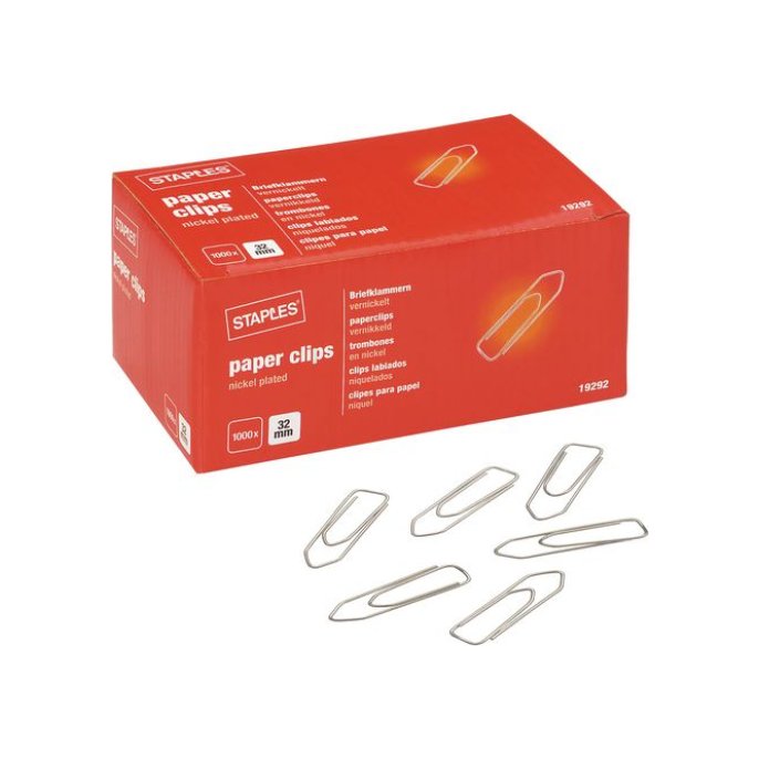 Staples Paperclips middelgroot 32 mm vernikkeld (pak 1000 stuks)