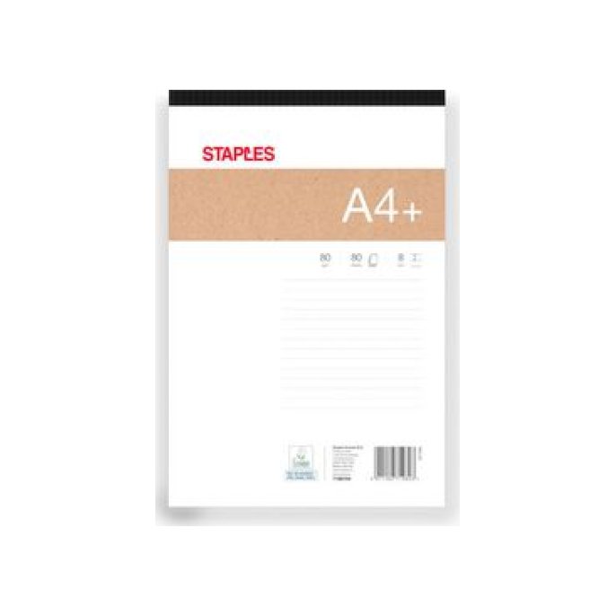 Staples Premium Schrijfblok A4+ Gelinieerd 80 g/m2 80 vel (pak 5 x 80 vel)