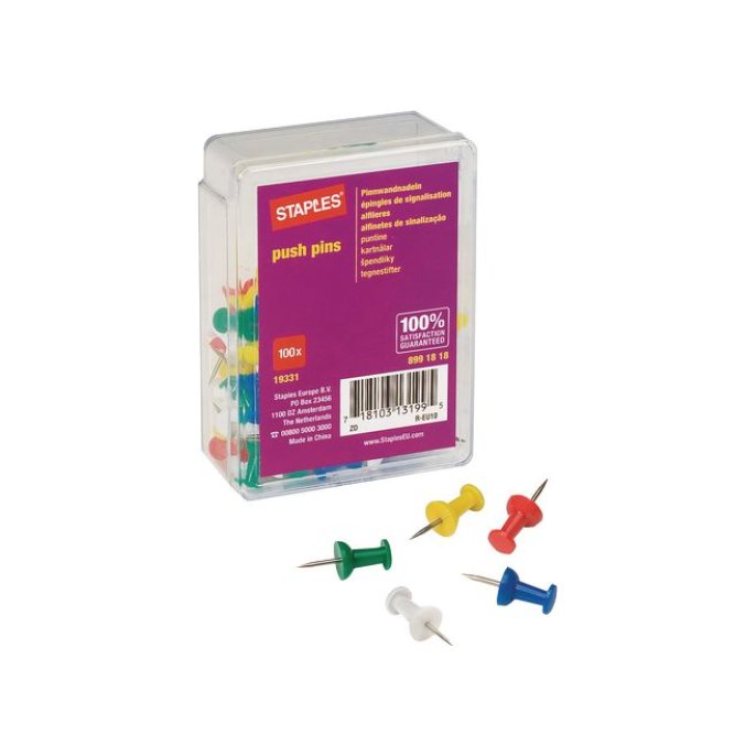 Staples Pushpin Assorti (pak 100 stuks)