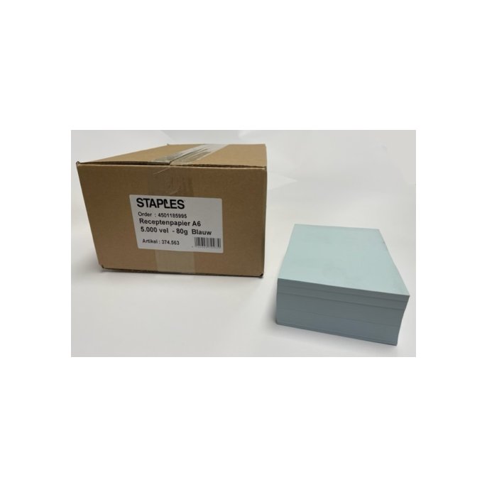 Staples Receptenpapier A6 80 g/m² Blauw (1 pak x 5000 vel)