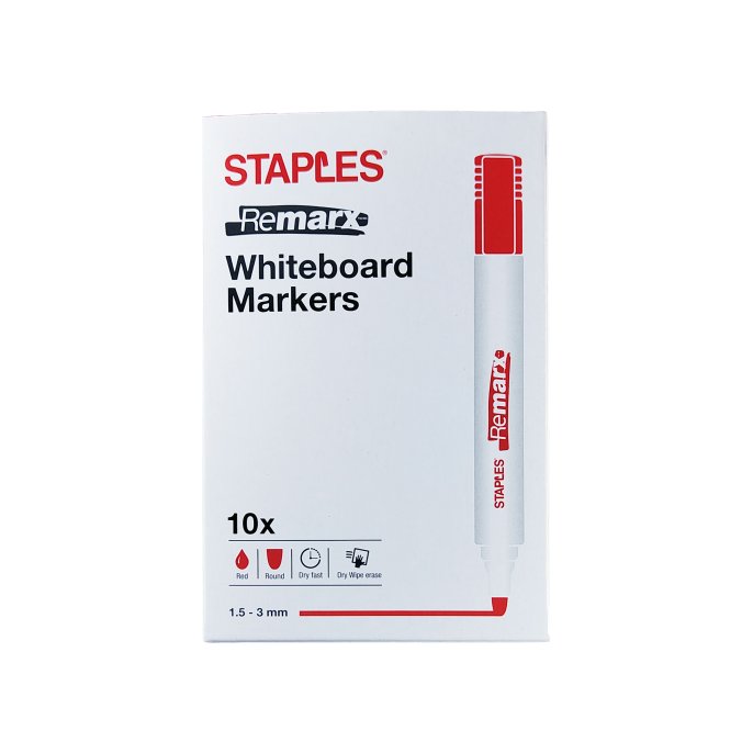 Staples Remarx Whiteboardmarker Ronde Punt 15 mm Rood (pak 10 stuks)