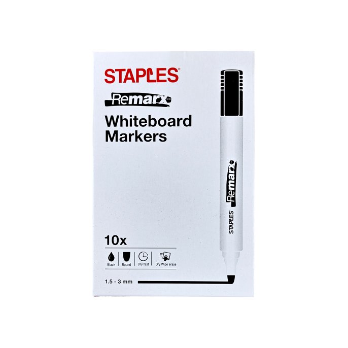 Staples Remarx Whiteboardmarker Ronde Punt 15 mm Zwart (pak 10 stuks)