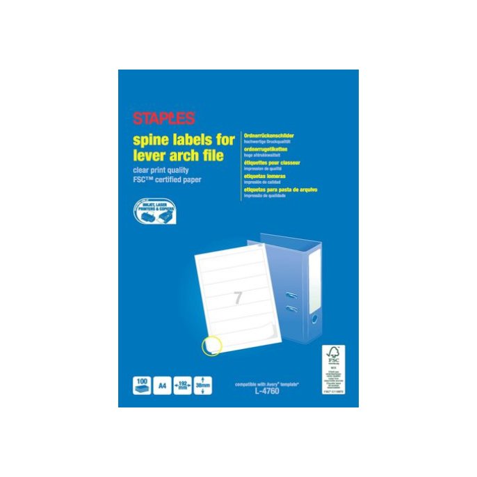 Staples Rugetiketten 192 x 38 mm 7 Etiketten per vel Wit (pak 700 stuks)