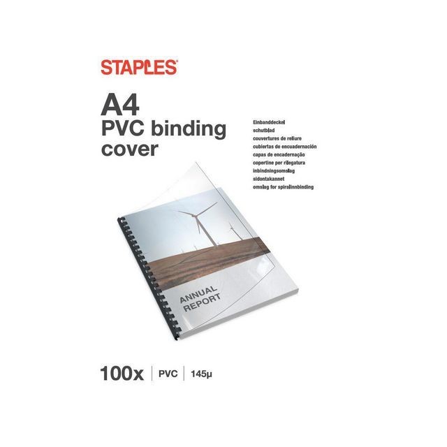 Staples Schutblad A4 015 mm PVC transparant glanzend (pak 100 stuks)