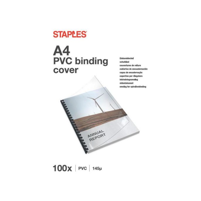 Staples Schutblad A4 015 mm PVC transparant glanzend (pak 100 stuks)