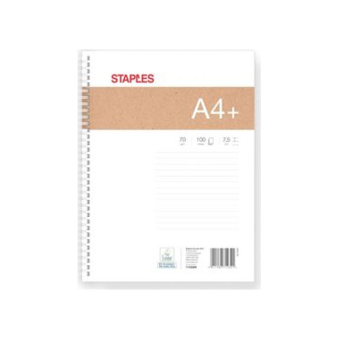 Staples Spiraalblok A4 Gelinieerd (pak 5 x 100 vel)