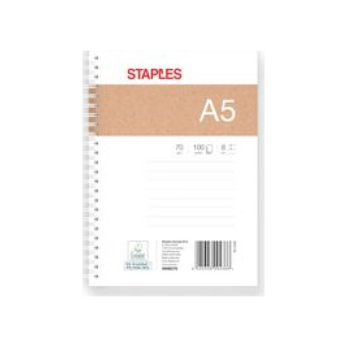 Staples Spiraalblok A5 Gelinieerd (pak 5 x 100 vel)