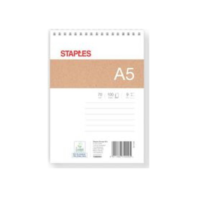 Staples Stenoblok met Spiraal A5 Gelinieerd (pak 5 x 50 vel)