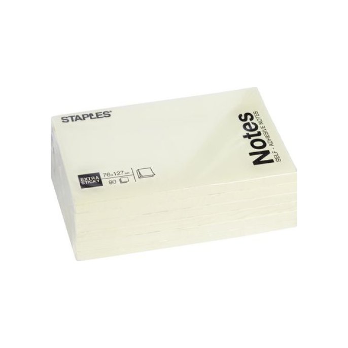 Staples Super Sticky Zelfklevend Notitieblok 127 x 76 mm Geel (pak 6 x 90 vel)