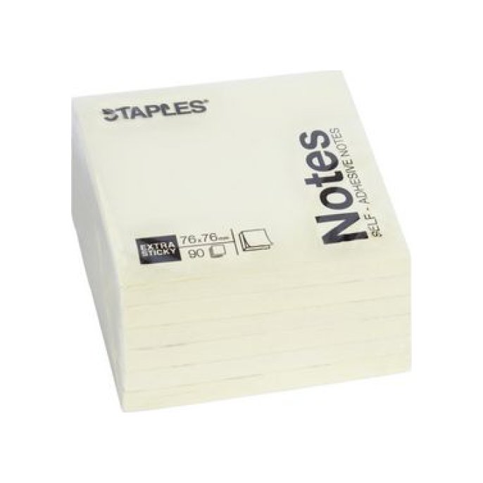 Staples Super Sticky Zelfklevend Notitieblok 76 x 76 mm Geel (pak 6 x 90 vel)