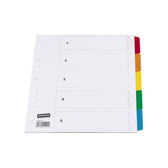 Staples Tabbladen wit karton met gekleurde tabs 11 rings A4 5 onbedrukte tabs (set 5 vel)