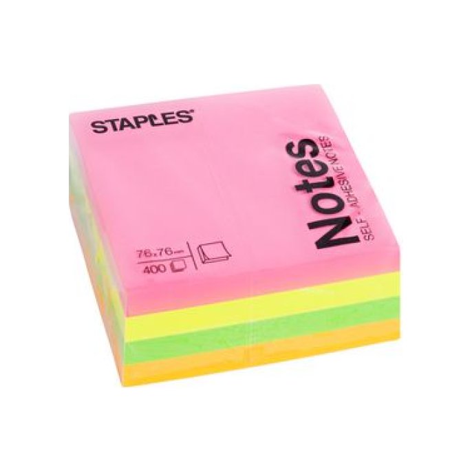 Staples Zelfklevend Notitieblok 76 x 76 mm Assorti (blok 400 vel)