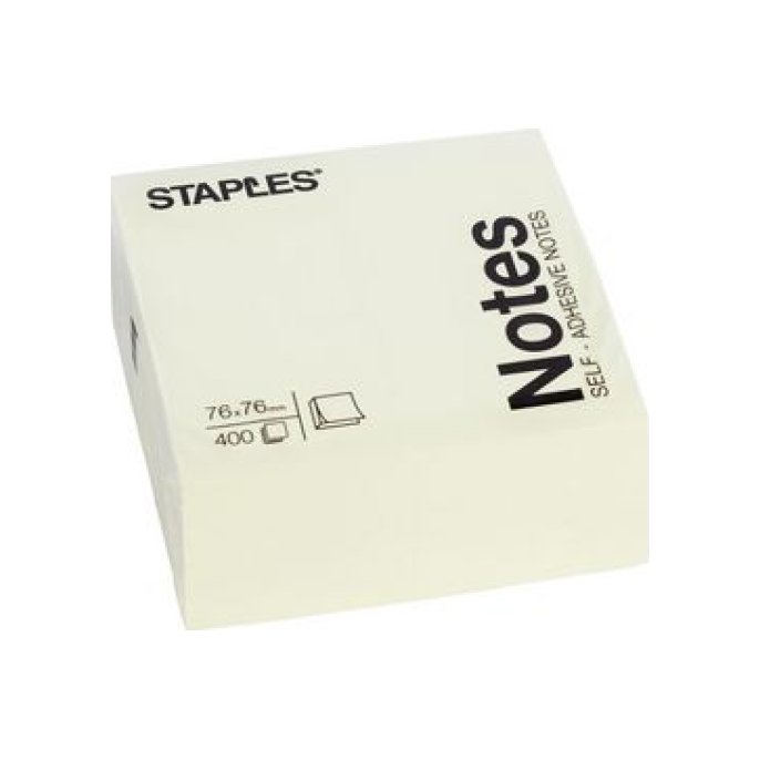 Staples Zelfklevend Notitieblok 76 x 76 mm Geel (blok 400 vel)