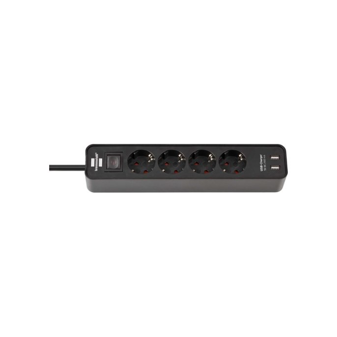 Stekkerdoos 4-voud schak usb 1.5m zwart