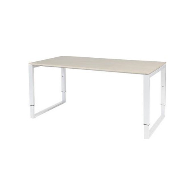 Stretto Plus Verstelbaar Bureau 160 x 80 cm Licht Eiken Blad Witte Poten