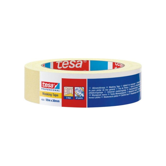 TESA® 4323 Masking Tape Basic Afplaktape 30 mm x 50 m Lichtcrème (rol 50 meter)