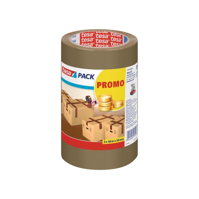 TESA® 57529 Verpakkingstape Promo PP 50 mm x 66 m Bruin (pak 3 rollen)