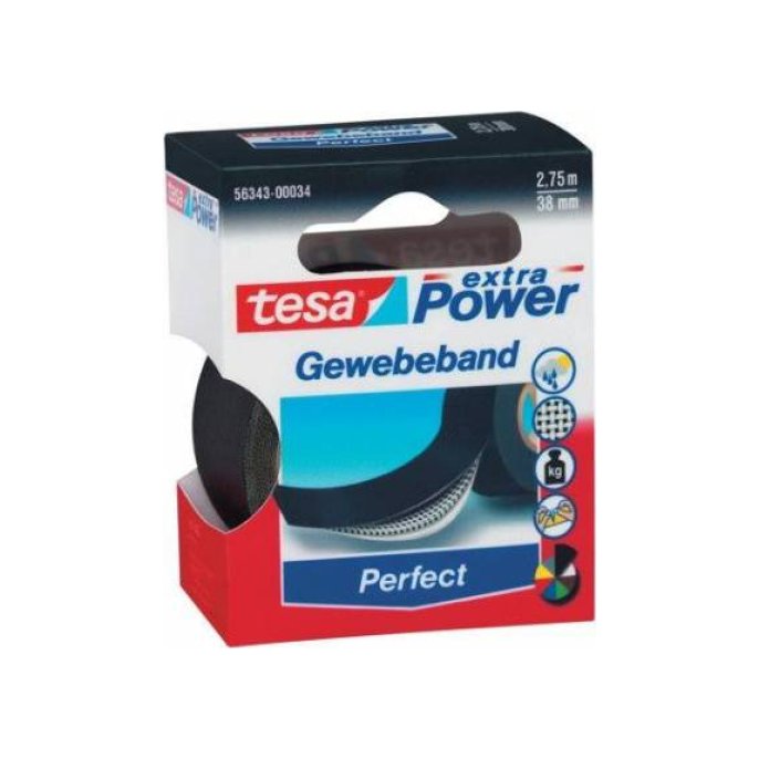 TESA® Extra Power Perfect Premium Duct Tape 38 mm x 275 m Zwart (rol 275 meter)