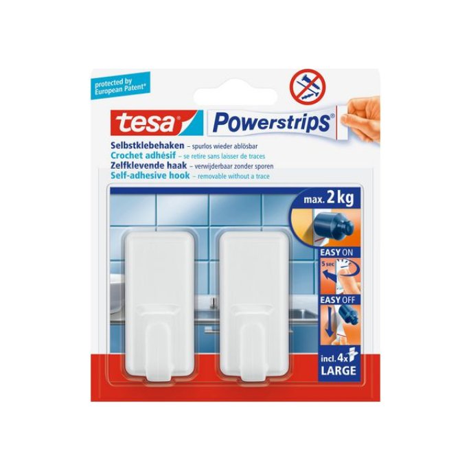 TESA® Powerstrips Large Classic Zelfklevende Haak Verwijderbaar Wit (pak 2 stuks)