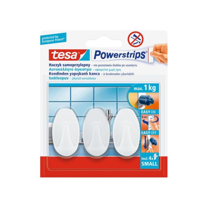 TESA® Powerstrips Small Zelfklevende Haak Ovaal Verwijderbaar Wit (pak 3 stuks)