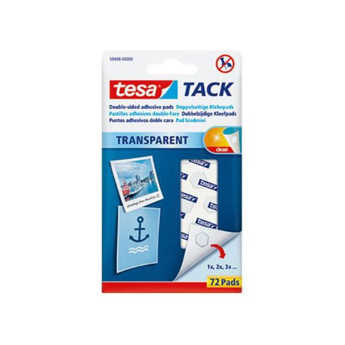 TESA® TACK Dubbelzijdige Kleefpads Transparant (pak 72 stuks)