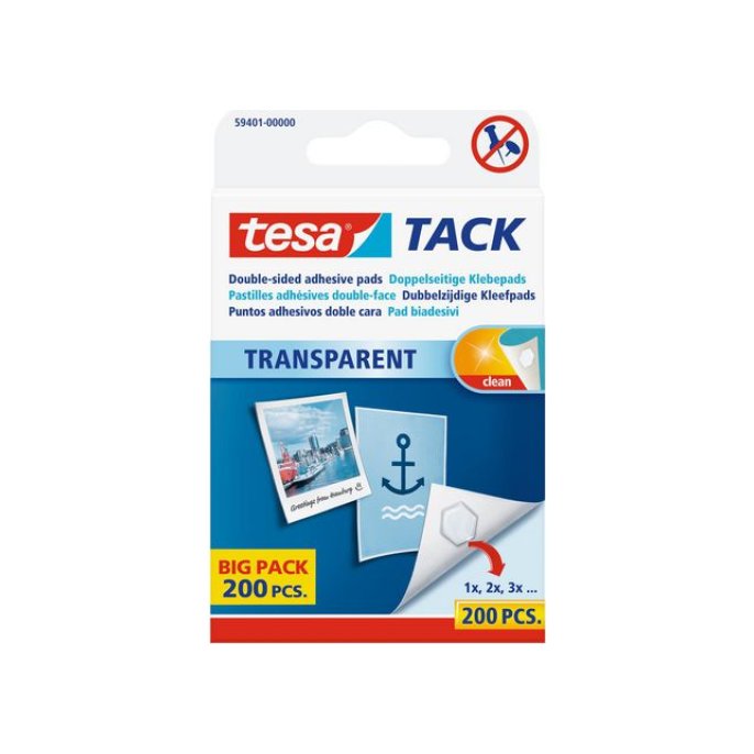 TESA® TACK Dubbelzijdige Kleefpads Value Pack Transparant (pak 200 stuks)