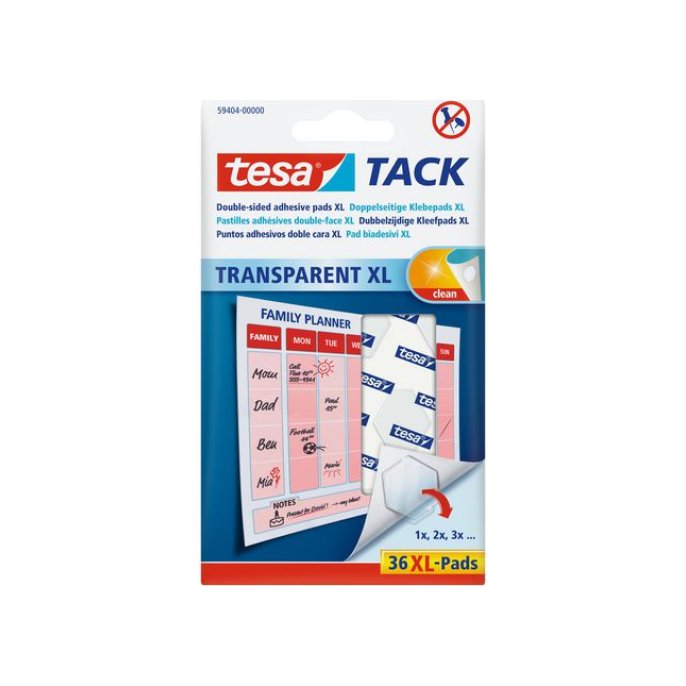 TESA® TACK XL Dubbelzijdige Kleefpads Transparant (pak 36 stuks)