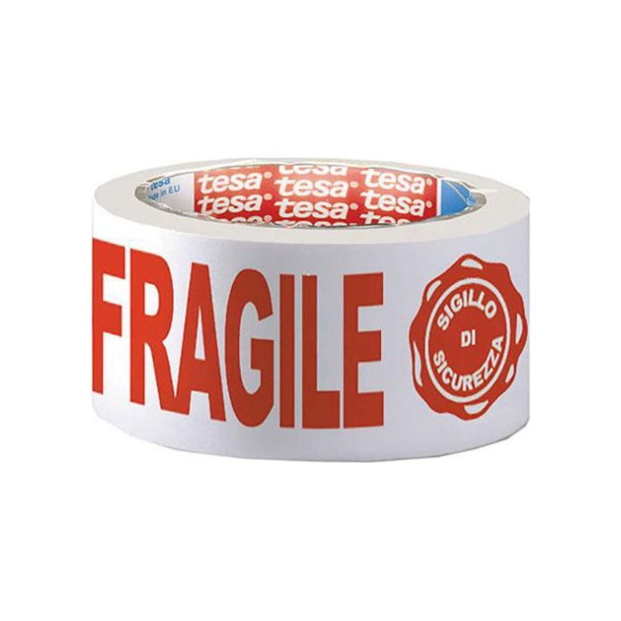 TESA® TESApack Bedrukte Verpakkingstape Fragile 50 mm x 66 m asgat 76 mm Rood Wit (rol 66 meter)