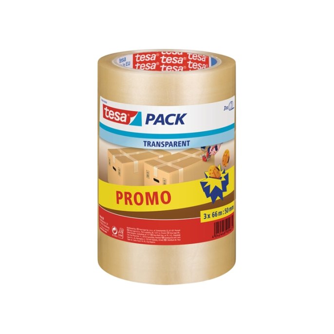 TESA® TESApack Standard Verpakkingstape Promo PP 50 mm x 66 m Transparant (pak 3 x 66 meter)