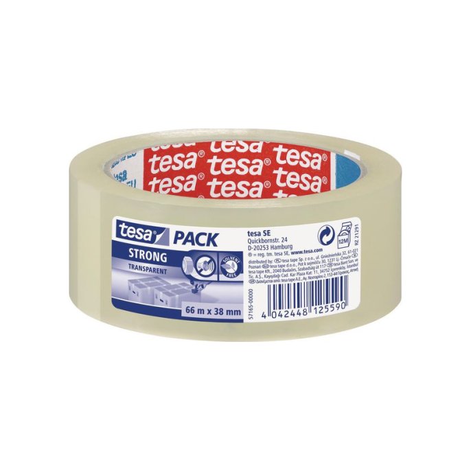 TESA® TESApack Strong Verpakkingstape PP 38 mm x 66 m Transparant (pak 8 x 66 meter)