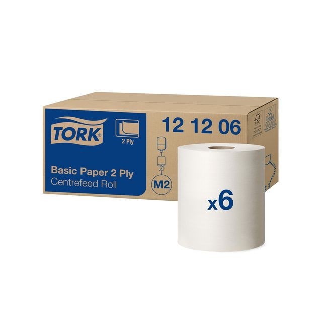 TORK Basic Paper Centrefeed Rol met huls 2-laags 160 m Wit (pak 6 x 160 meter)