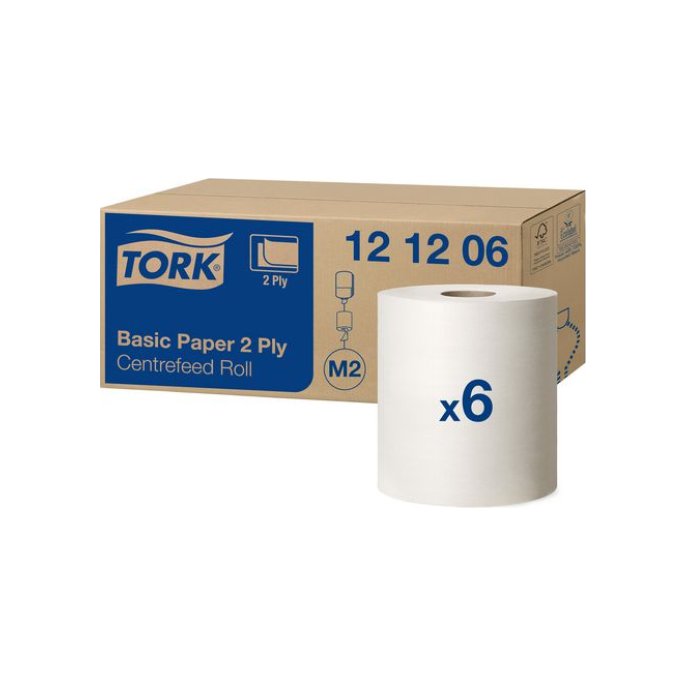 TORK Basic Paper Centrefeed Rol met huls 2-laags 160 m Wit (pak 6 x 160 meter)