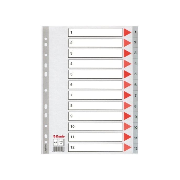 Tabblad ESSELTE A4 11r 1-12 PP grs