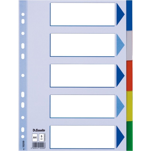 Tabblad Esselte 11r A4 PP 5 tab index