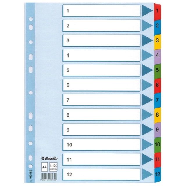 Tabblad Esselte 11r A4 karton 12 tab