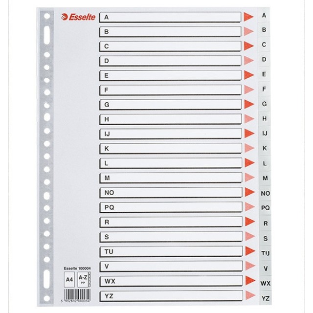 Tabblad Esselte 23r A4 PP A-Z grijs