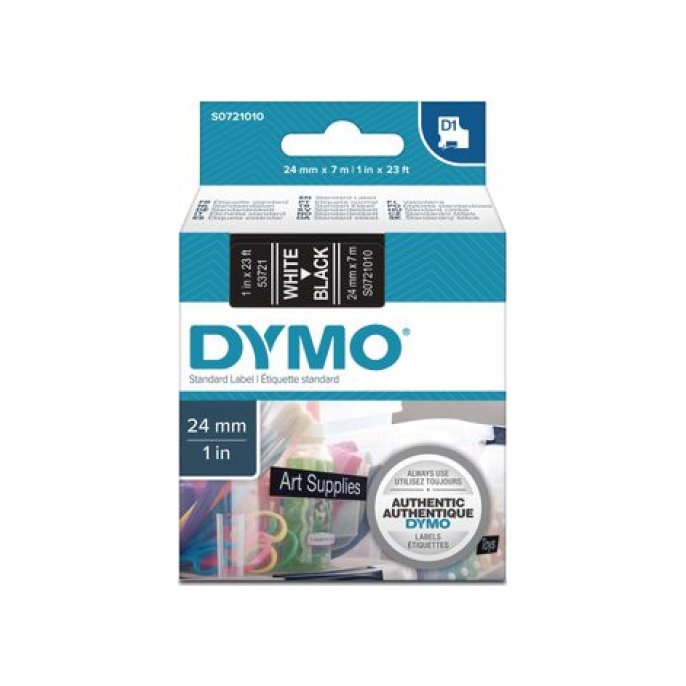 Tape Dymo D1 24mm wit/ zwart