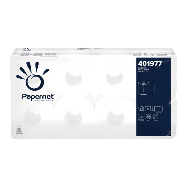 PAPERNET Toiletpapier 3-laags wit (8 rollen)