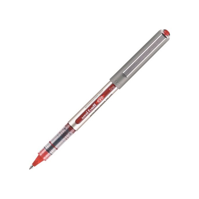 Uni-Ball Eye Fine UB-157 Stickbalpen Vloeibare Inkt 07 mm Grijze Huls Rode Inkt (pak 12 stuks)