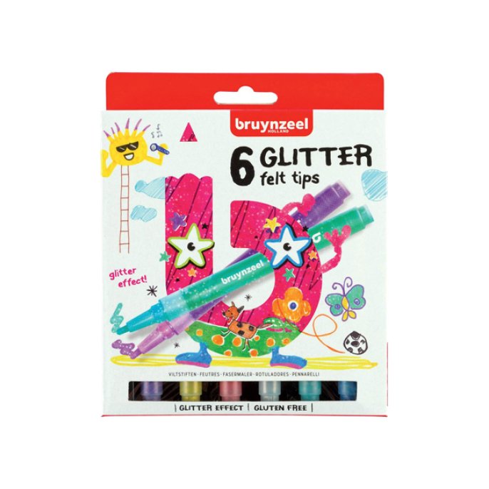 Viltstift Bruynzeel kids glitter ds6/ass