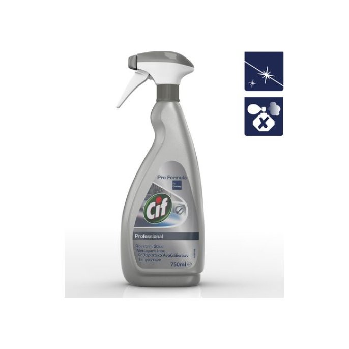 Cif Reinigingsspray t.b.v roestvrij staal en glas vloeibaar 750 ml blauw (fles 750 milliliter)