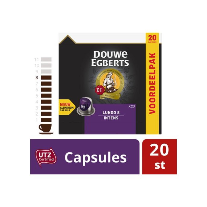 Douwe Egberts Lungo Intens UTZ Koffiecapsules (doos 10 x 20 stuks)