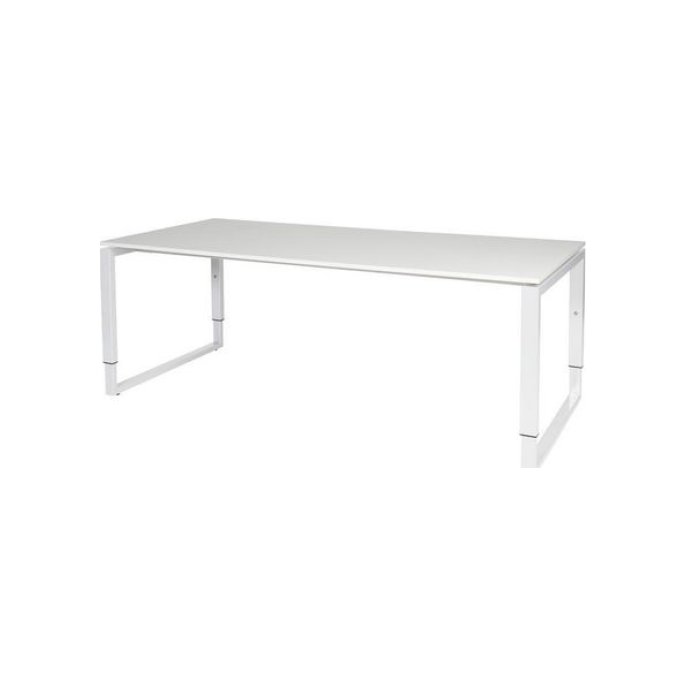 Stretto Plus Verstelbaar Bureau 200 x 90 cm Lichtgrijs Blad Witte Poten