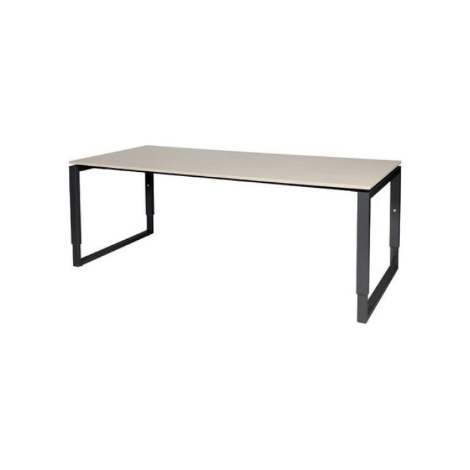 Stretto Plus Verstelbaar Bureau 200 x 90 cm Licht Eiken Blad Zwarte Poten