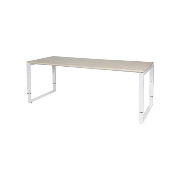 Stretto Plus Verstelbaar Bureau 200 x 80 cm Lichtgrijs Blad Witte Poten